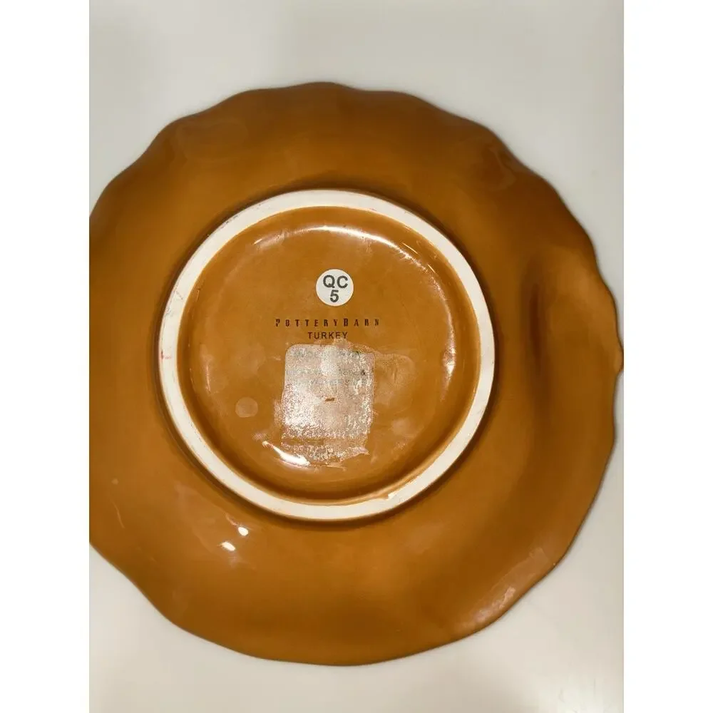 Pottery Barn Turkey Appetizer Plate Thanksgiving Brown Fall Tiny Side Chip